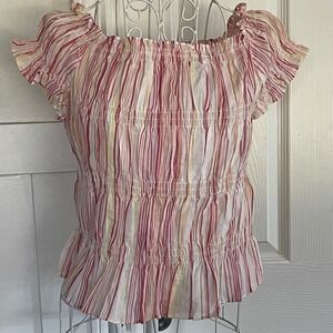 Express Top Pink Striped Smocked Peplum Short Sleeve Cotton Festival Boho Girly